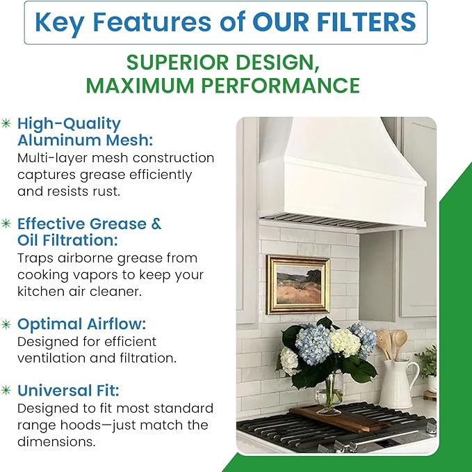 Filter Everything Replacement Range Hood Filter, Compatible with Broan BPS1FA30 & GE WB02X10713 – 11‑3/4″ × 14‑1/4″ × 3/8″ Aluminum Grease Filter, 2‑Pack