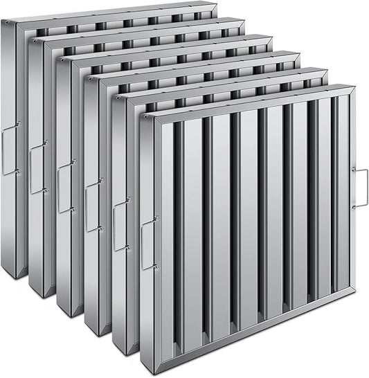 Hood Filters 19.5W x 19.5H Inch 430 Stainless Steel Pack of 6, 7 Grooves Commercial Hood Filters, Commercial Kitchen Range Hood Filter for Grease Rated Commercial Kitchen Exhaust Hoods