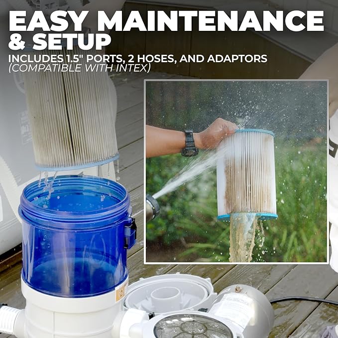 XtremepowerUS 1,800 GPH Pool Cartridge Filter System w/Pool Pump for Above Ground Swimming Pool Up To 18,000 Gallons, 1.5” Ports Includes Hoses and Adaptors