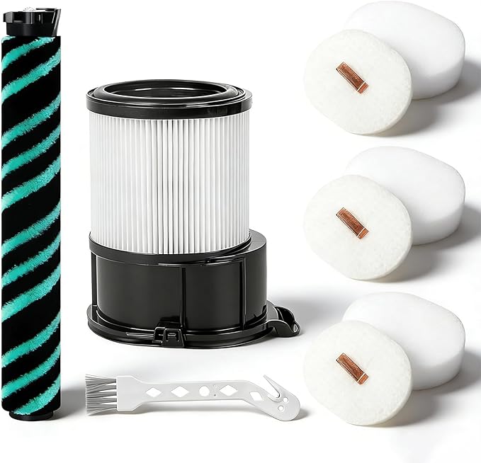 Filter set and Soft Roller for Shark PowerDetect Cordless Stick Vacuum with Duoclean Technology IP3251 IP3253 IP1255 IP1251, 1 Post-Motor HEPA Filter, 3 Foam & Felt kit, 1 Soft Roller Brush