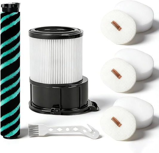 Filter set and Soft Roller for Shark PowerDetect Cordless Stick Vacuum with Duoclean Technology IP3251 IP3253 IP1255 IP1251, 1 Post-Motor HEPA Filter, 3 Foam & Felt kit, 1 Soft Roller Brush