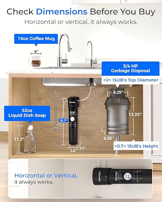 Waterdrop 15UB Under Sink Water Filter System, Reduces PFAS, PFOA/PFOS, Lead, Chlorine, Bad Taste & Odor, NSF/ANSI 42 Certified, Under Sink Water Filter with Faucet, 2 Years