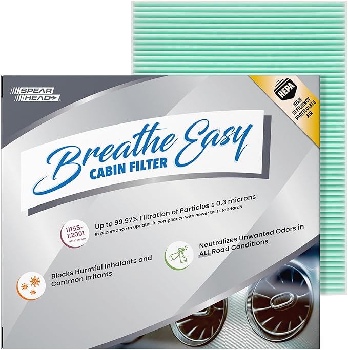 Spearhead HEPA Breathe Easy Cabin Filter, Up to 99.97% Filtration of 0.3 Micron Particles w/No Airflow Reduction (BE-668H)