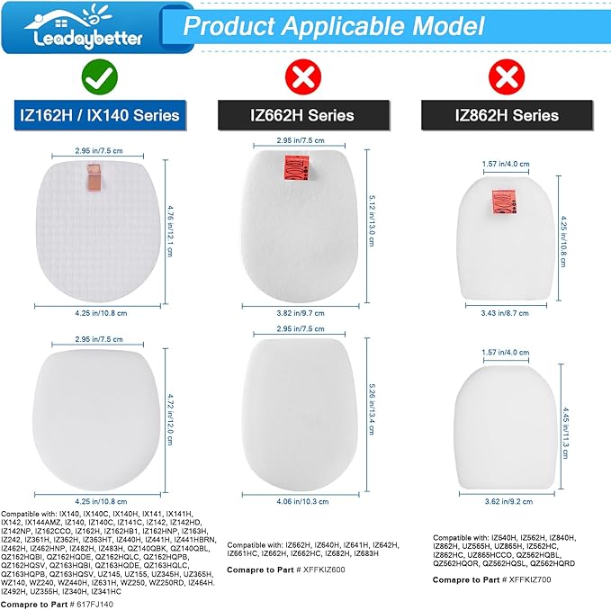 Leadaybetter 2Pack IZ377H Filter Replacement for Shark Rocket Pet Pro IX140 IX141 IX142 IZ140 IZ141C IZ142 IZ162H IZ362H IZ363HT IZ440H IZ462H IZ482H IZ483H UZ145, Part # 617FJ140