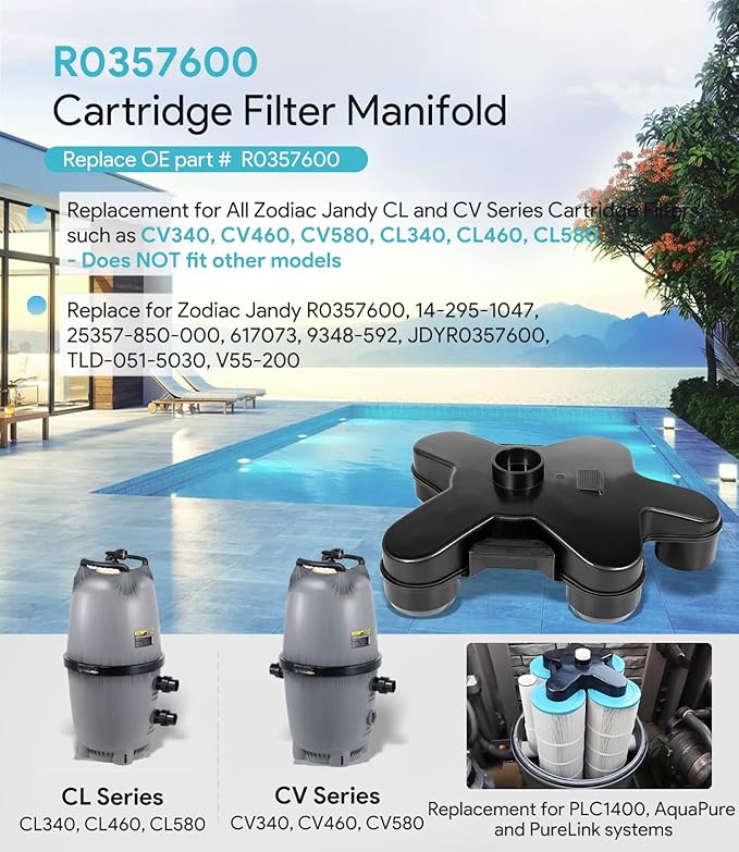 sixcow R0357600 Cartridge Filter Manifold Top Assembly Replacement for Zodiac Jandy CV and CL Series Cartridge Filters CV340, CV460, CV580, CL340, CL460, CL580 - Does NOT fit Other Models
