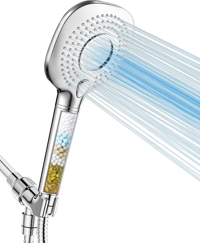 Filtered Shower Head with Handheld - High Pressure 3-Mode Detachable Showerhead with KDF-55 Water Softener Filter for Hard Water, Removes Chlorine, Stainless Steel Hose & Adjustable Bracket