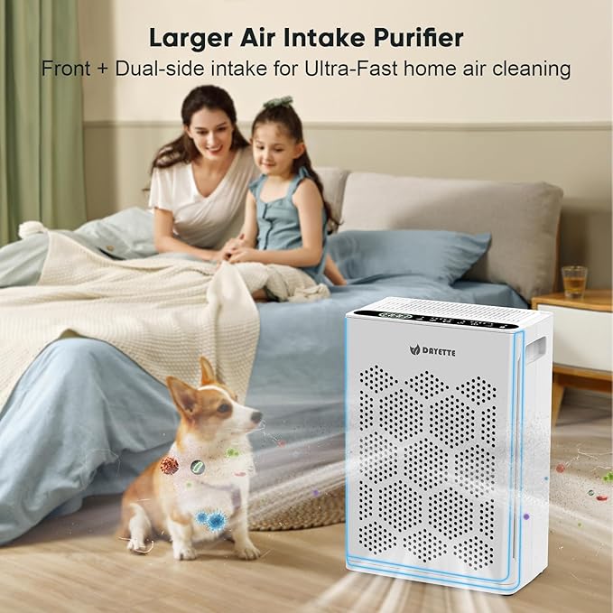 DAYETTE Air Purifiers for Home Large Room Up to 1800 Ft² with HEPA 14 Filter, Pet Air Purifier with Washable Prefilter for Bedroom with Fragrance, Air Cleaner for Smoke Dust Pets Hair Odor, White