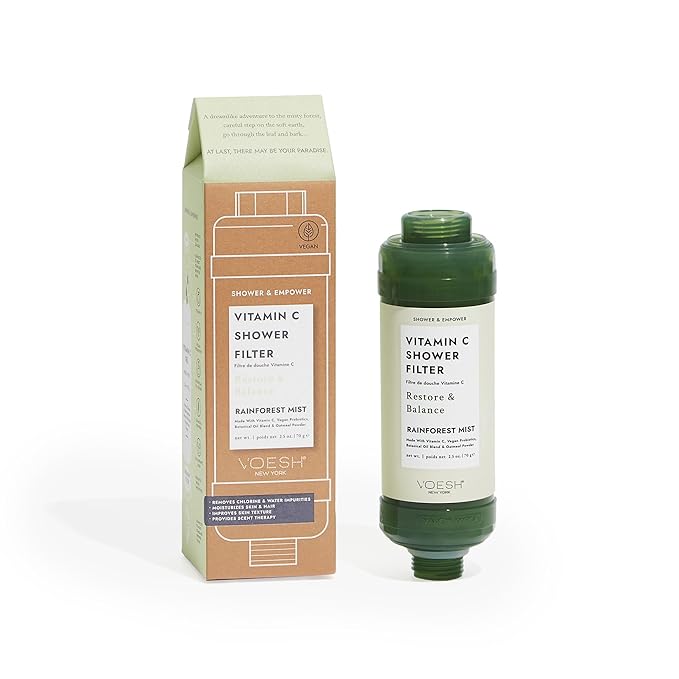 VOESH Vitamin C Shower Filter, Rainforest Mist, Shower Aromatherapy, Water Purifier, Water Softener, Vegan Probiotics, Spa Shower Head, Water Filter, Shower Self-Care