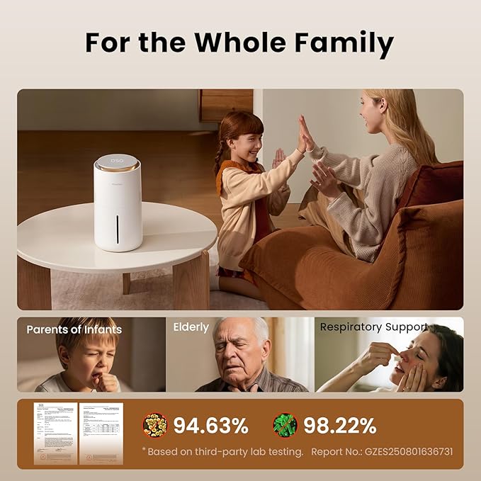 Provirtec MistFree Evaporative Humidifier for Bedroom, 3L No White Dust for Sensitive Individuals, Auto Humidity Control, Works with Tap Water, Night Light, Easy Clean Tank for Home & Small Room