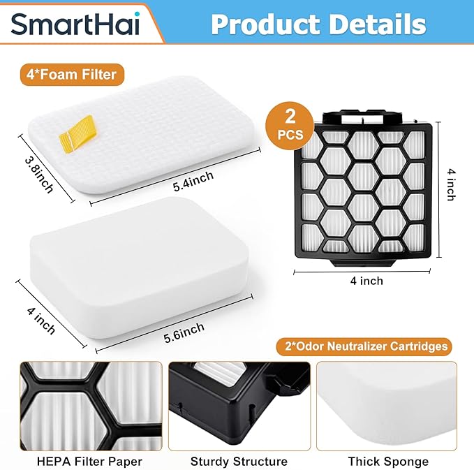 ZU102 Vacuum Filters & Odor Neutralizer Cartridges Kit Compatible with Shark ZU102 ZU100 Rotator Pet Upright Vacuum, Parts # 1238FT60 & 1239FT60 & 1541FC3000