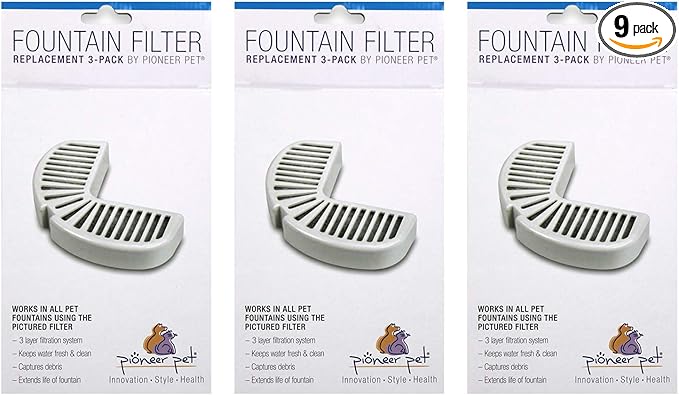Pioneer Pet Replacement Filters for Ceramic & Stainless Steel Fountains, Raindrop Filters (9 Filters)
