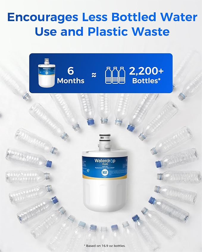 Waterdrop Plus 5231JA2002A NSF 401&53 Refrigerator Water Filter, Reduce PFAS, Replacement for LG® LT500P®, ADQ72910911, ADQ72910901, Kenmore® 9890, GEN11042FR-08, 3 Filters (Packaging May Vary)