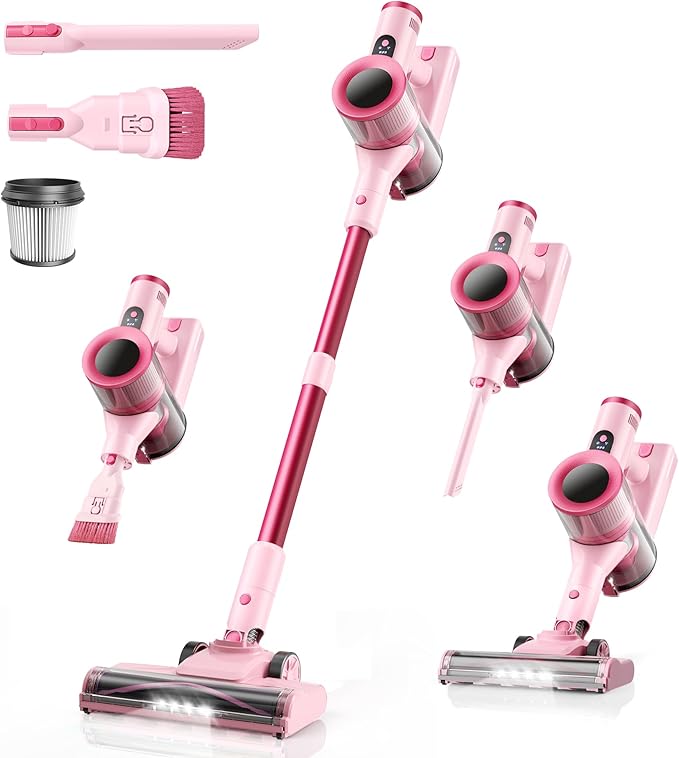Dzaki Cordless Stick Vacuum Cleaner, 50KPa Brushless Motor Vacuum with Anti-Tangle, LED Display, 55-Min Runtime & Detachable Battery for Pet Hair, Carpet & Hardwood Floors