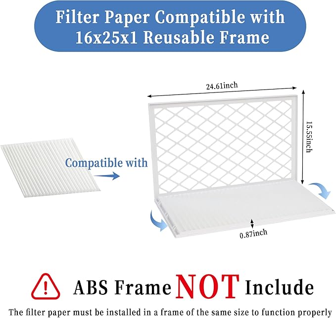 5 Pack 16x25x1 MERV 11 Air Filter Refills, Replaceable Filter Media only for 16x25x1 Reusable Frame (Frame Not Included)