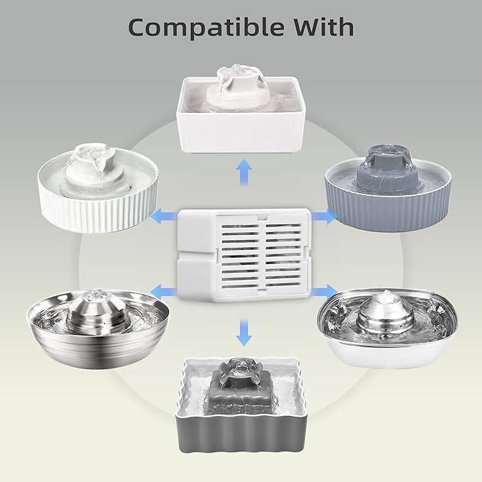 8 Pack Ceramic Cat Fountain Filter Replacement, Triple Cupcake Cat Fountain Filters, 8 Pet Fountain Carbon Filters and 2 Foam Filters for Ceramic/Cupcake Cat Water Fountain （8 Filters）