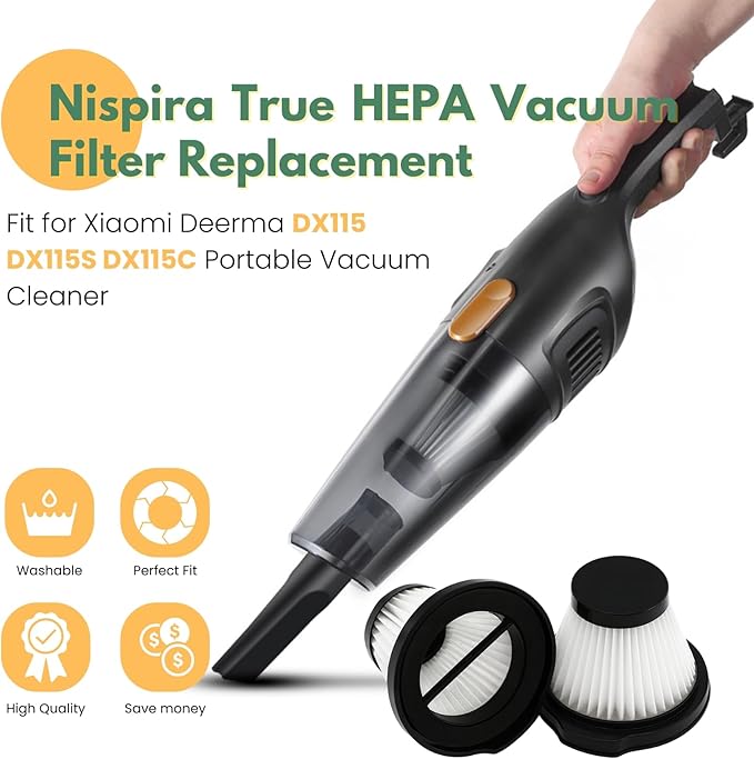Nispira HEPA Filter Replacement Compatible with Xiaomi Deerma DX115 DX115S DX115C Handheld Portable Vacuum Cleaner, 3 Packs