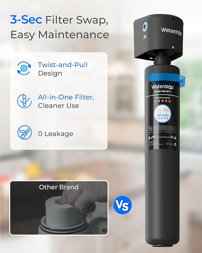 Waterdrop RF17 Water Filter Replacement for Waterdrop 17UA/17UB Under Sink Water Filter, Reduces PFOA/PFOS, PFAS, Lead, Chlorine, Bad Taste & Odor, NSF/ANSI 42 Certified, 3 Years