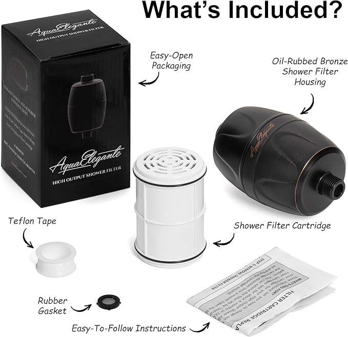 Aqua Elegante Shower Water Filter - Chlorine Showerhead Filters Using Only Proven Ingredients, Universal Home Purifier And Filtered Softener System Best for Skin and Hair - Oil-Rubbed Bronze