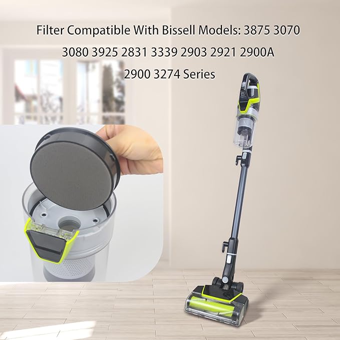 3875 Filter Compatible with Bissell 3875 3070 3080 3925 2831 3339 2903 2921 2900A 2900 3274 Pet Hair Eraser Slim Corded Vacuum (4 Filter)