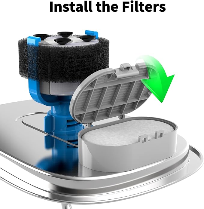 Wonder Creature 16 Pack Cat Water Fountain Filter Replacement, 4+4/8+8/12+12/16+16 Pack for Stainless Steel Cat Fountain 2L/67oz and 3.2L/108oz, 8 Carbon Filters & 8 Pre-Filter Sponges