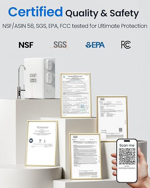 KOVIET U1 Pro Reverse Osmosis System, 800GPD Tankless Reverse Osmosis Water Filter, 10-Stage Under Sink RO Water Filtration System, NSF/ANSI 42&58 Certified with Smart LED Faucet, 3:1 Pure to Drain