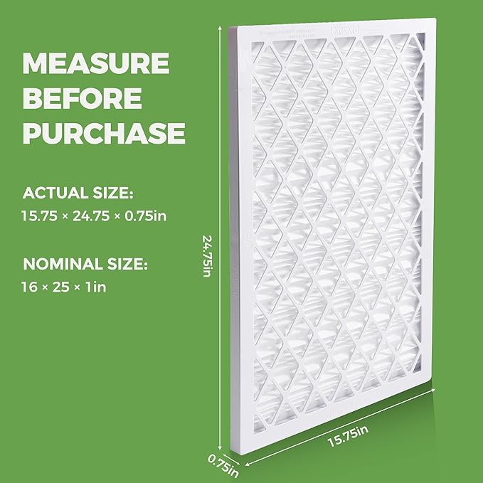 Reusable Air Filter Kit, MERV 8, Compatible with AC & Furnace System, Reusable & Washable 1 ABS Plastic Frame & 5 Replaceable Filter Media. (16x25x1in)