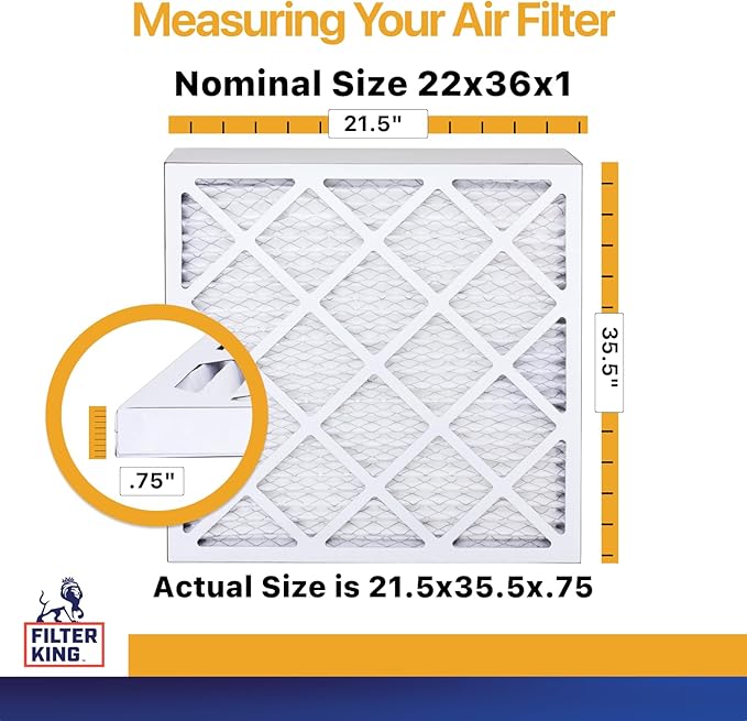 Filter King 22x36x1 Air Filter (MERV 13) (4-Pack) Dust & Allergy Control AC Furnace Filters, MADE IN USA, HVAC, Pleated, Electrostatic (Actual Size: 21.5 x 35.5 x .75)