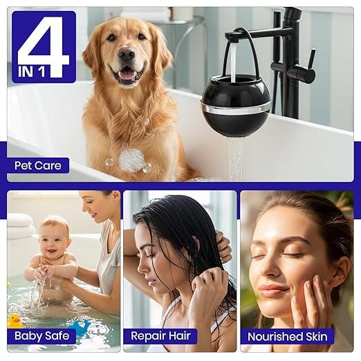 Crystal Quest Bath Ball Filter for Tub Faucet, Bathtub Water Filter, BPA-Free Bathtub Filter, Removes Chlorine, Lead & Impurities, Improves Skin, Hair & Nails, with Extra Cartridge - Black