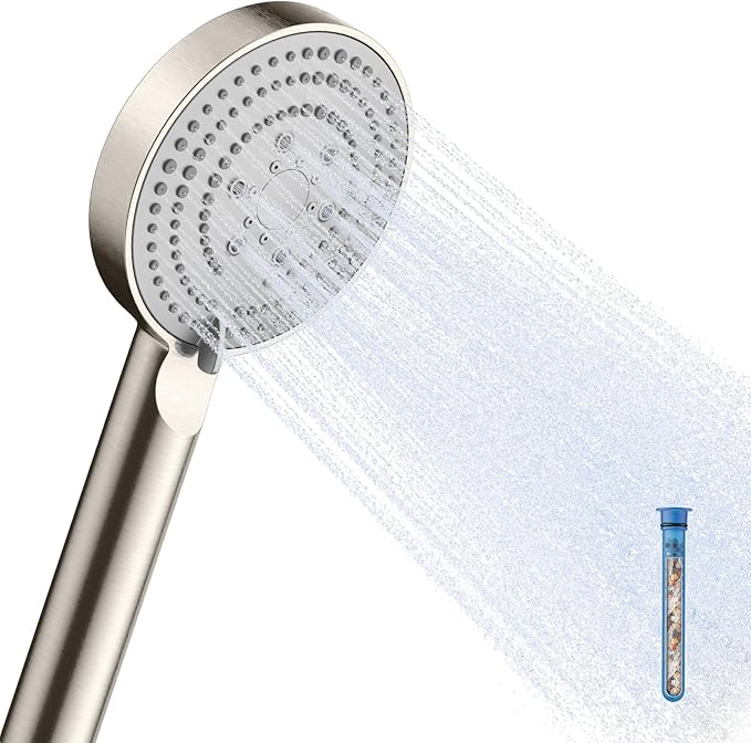OFFO Handheld Shower Head with Filter, 20 Stage Shower Head with Filters for Hard Water, 4” Face High Pressure 6-Mode Shower Head to Remove Chlorine, Brushed Nickel
