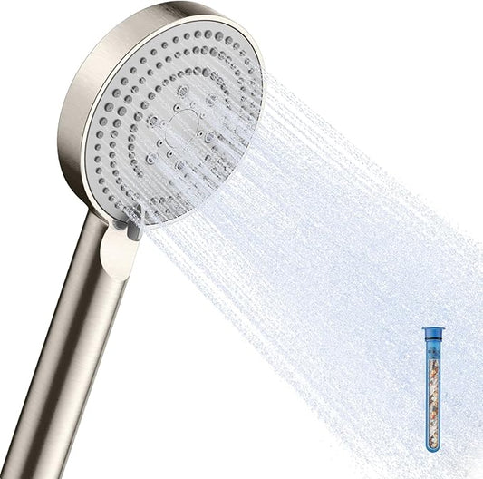 OFFO Handheld Shower Head with Filter, 20 Stage Shower Head with Filters for Hard Water, 4” Face High Pressure 6-Mode Shower Head to Remove Chlorine, Brushed Nickel