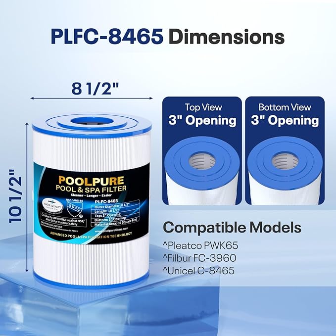 POOLPURE C-8465 Spa Filter Replaces Watkins 31114, Pleatco PWK65, Filbur FC-3960, 71827, 71828, Watkins 65 sq.ft Tiger River Spa Filter 2 Pack (Standard) (Standard)