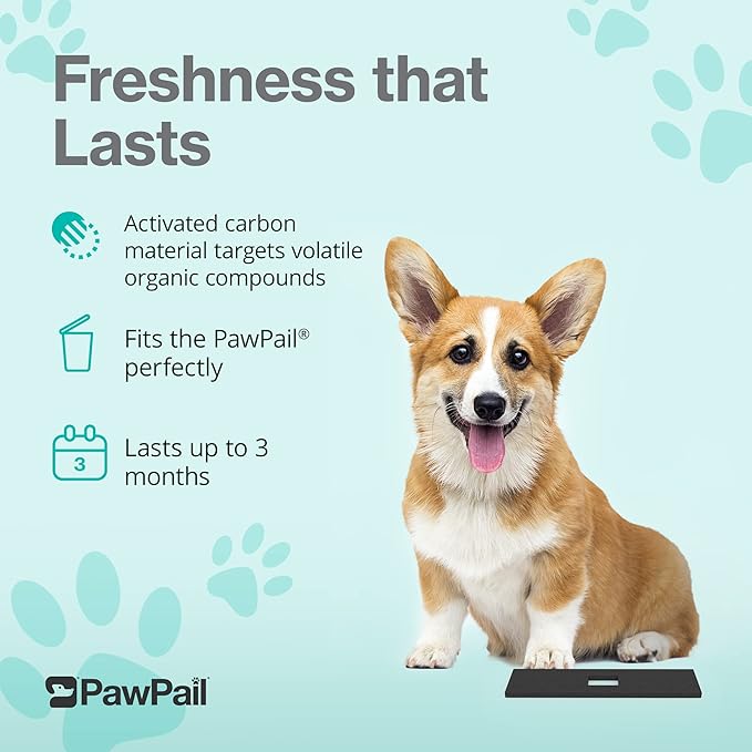 PawPail Activated Carbon Filter - Pet Odor Eliminator for Home, Litter Box, & Trash Can - Odor Absorber for Strong Odor - Lasts Up to 3 Months - For Pet Waste Station
