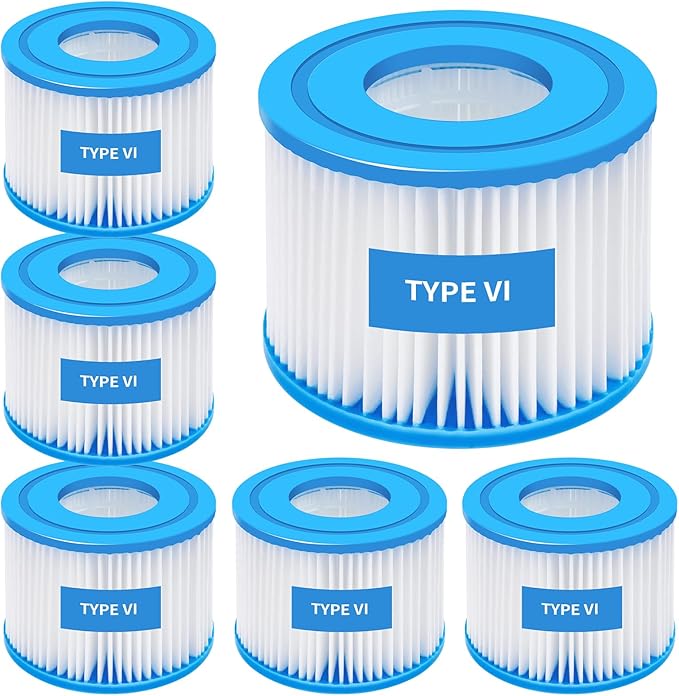 Zihvfzu 6 Pack Type VI Hot Tub Filter Cartridge Replacement - Compatible with Lay-Z-Spa, Coleman SaluSpa 90352E, 58323, 90427E,Inflatable Hot Tub Filters，Spa Filters