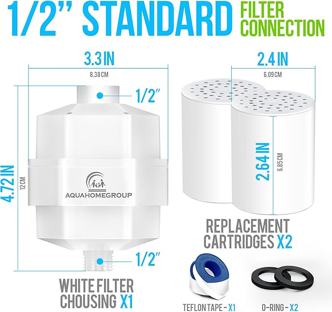 AquaHomeGroup 20 Stage Shower Filter - Reduces Chlorine, Heavy Metals and Sediment - Vitamin C and E - High Output - Universal Fit - White