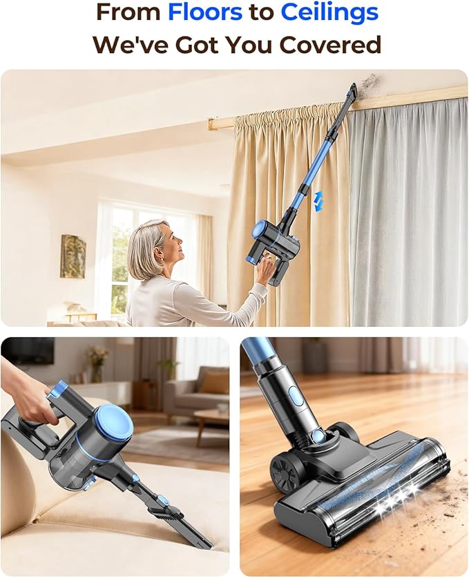 UML0 N8 Cordless Vacuum Cleaner,Lightweight Stick Vacuum with Powerful Suction,2200mAh Battery,40 Mins Runtime, Self-Standing,Rechargeable Vacuum Cleaners for Home Hardwood Floor Pet Hair (Cobalt)