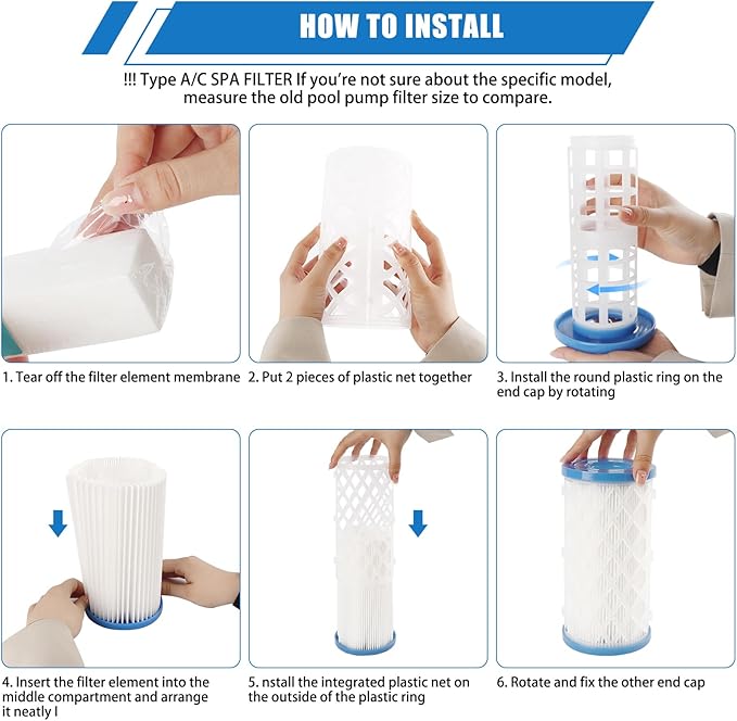Universal Pool Filter Cartridge Type A/C or III, 12 Pack Reusable Swimming Pool Filter for Above Ground Pools, Efficient Filtration & Keep the Water Clean