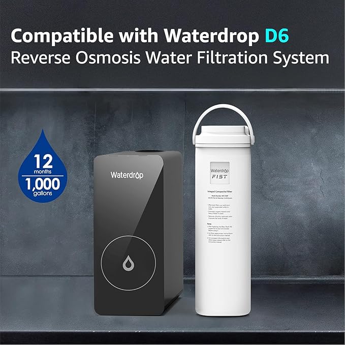 Waterdrop D6RF Filter, Replacement for D6 Tankless Reverse Osmosis System, 1-year Lifetime, Reduce PFAS