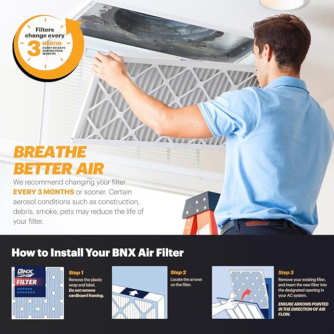 BNX TruFilter 14x30x1 Air Filter MERV 11 (6-Pack) - MADE IN USA - Allergen Defense Electrostatic Pleated Air Conditioner HVAC AC Furnace Filters for Allergies, Dust, Pet, Smoke, Allergy MPR 1200 FPR 7