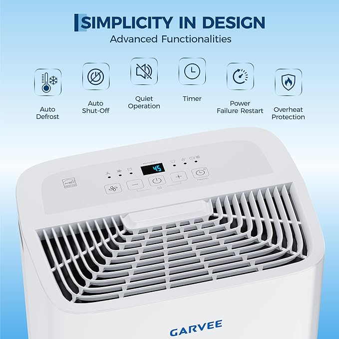 Garvee 50 Pint Dehumidifier for up to 5,500 Sq Ft, with Reusable Air Filter 2.4 Gallon Water Tank, Compact for Home, Basement, Large Sized Rooms, Bathroom