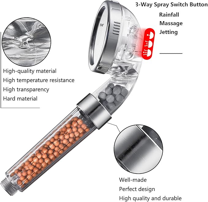 Nosame® Shower Head with Hose, Filter Filtration High Pressure Water Saving 3 Mode Function Spray Handheld Showerheads for Dry Skin & Hair