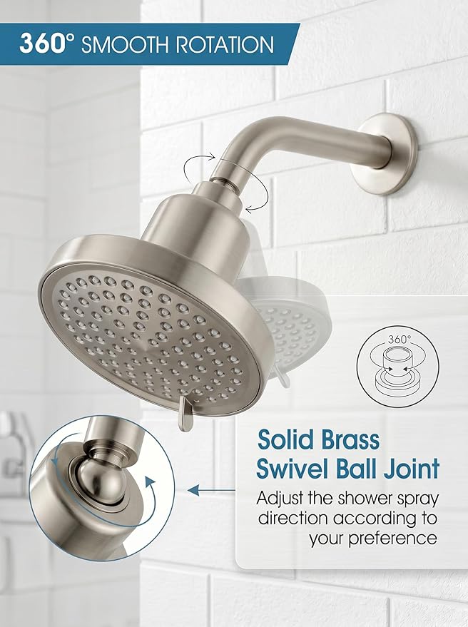 360 Degree Rotated Shower Head Brushed Nickel＆ Filter COMBO ! Anti - Chlorine Hard Water Filtered Shower Heads- 7 Sprays High Pressure Showerheads with 25 Stage Filtration for Adult and Baby