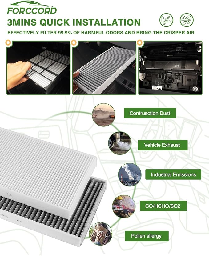 2-Pack HEPA Cabin Air Filter Fits for Volkswagen ID.4 2021-2026,Audi Q4 e-tron 2022-2025,2025 Volkswagen ID. Buzz Activated Carbon Cabin Filter Replacement 1ED819644 1ED819653 VF4003 Car Accessories