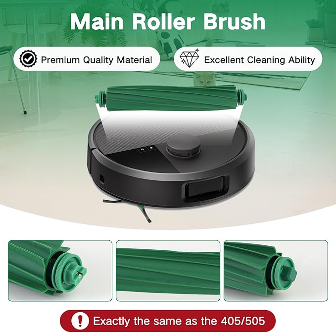 Replacement Parts for iRobot Roomba Plus 405 (G181/G185) Combo, Plus 505/507 Combo Robot Vacuum Cleaner Accessories, 2 Roller Brushes, 4 Filters, 6 Mop Pads, 6 Side Brushes, 6 Vacuum Bags