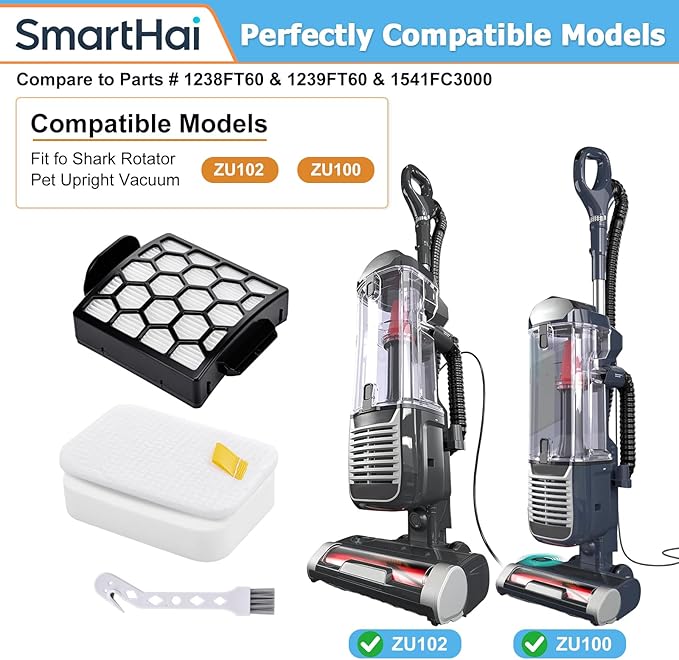 ZU102 Vacuum Filters & Odor Neutralizer Cartridges Kit Compatible with Shark ZU102 ZU100 Rotator Pet Upright Vacuum, Parts # 1238FT60 & 1239FT60 & 1541FC3000