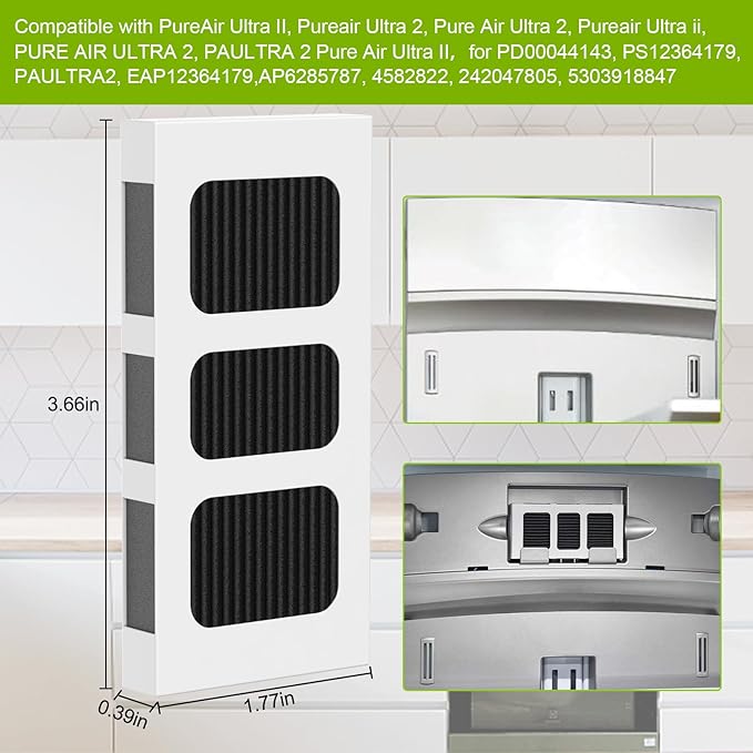 SEISSO Paultra2 Refrigerator Air Filter Replacement Compatible with Pure Air Ultra 2, Pure Air Ultra II, fits Frigidaire Gallery and Electrolux Refrigerators 242047805, 5303918847, EAP12364179, 3 Pack