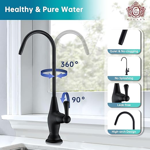 Sink Drinking Water Faucet, Sink Water Filter System, Suitable for Most Reverse Osmosis or Water Filtration Systems, Stainless Steel Reverse Osmosis Faucet for Kitchen Bar, Black