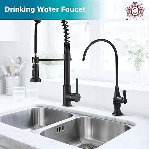 Sink Drinking Water Faucet, Sink Water Filter System, Suitable for Most Reverse Osmosis or Water Filtration Systems, Stainless Steel Reverse Osmosis Faucet for Kitchen Bar, Black
