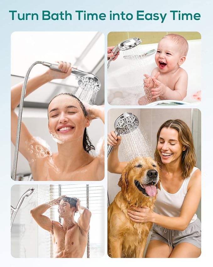 Filtered Shower Head with Handheld: High Pressure 8-Setting Showerhead for Hard Water, Detachable Extra Long 71" Hose, Filters Beads Reduces Chlorine for Dry Skin & Hair, Power Wash for Tub Tile Pets