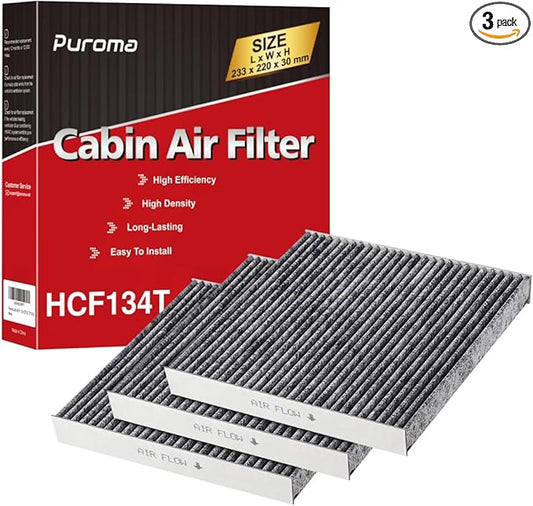 Puroma Cabin Air Filter with Activated Carbon, Replacement for CP134, CF10134, Honda & Acura, Civic, CR-V, Odyssey, CSX, ILX, MDX, RDX, AT134 (3 pc)
