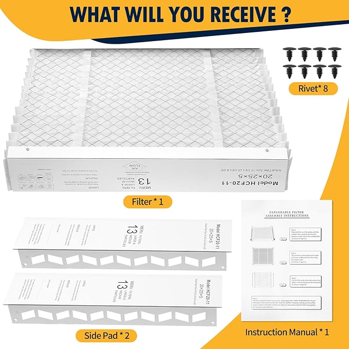 DerBlue 2PCS 20x25x5 MERV 13 Furnace Filter Replacement Compatible with Lennox X6673 HCF20 Pleated HVAC,Foldable Design for Easy Installation & Space-Saving (Actual Size: 19.75 x 24.75 x 4.38 In)